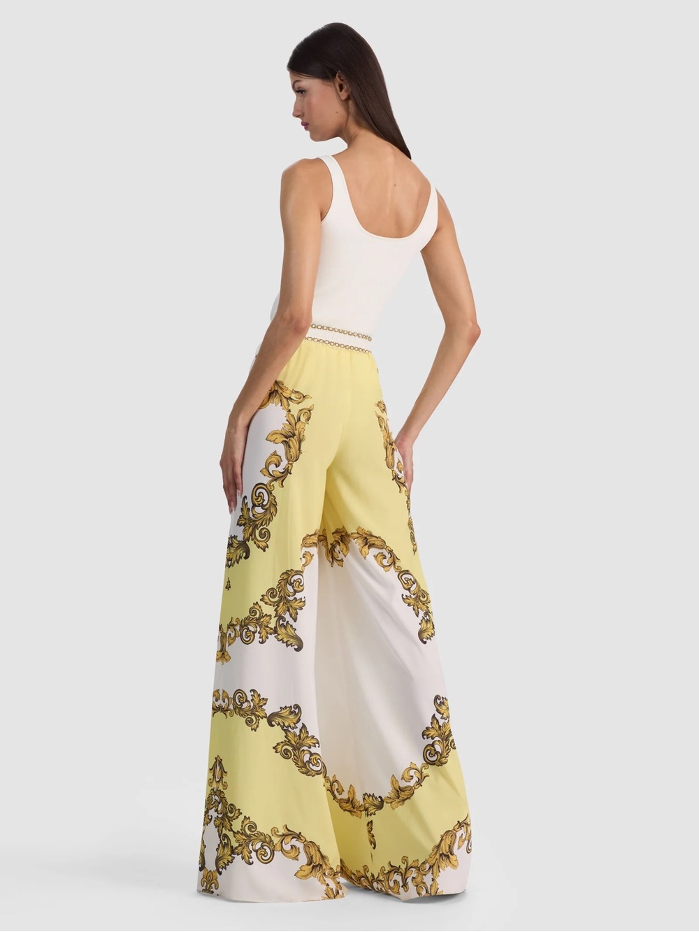 Alice and Olivia Wide-Leg Printed Drawstring Pants - Yellow/White - Picture 2 of 3